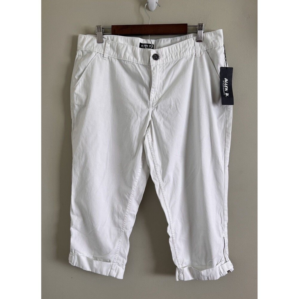 NWT Allen B by Allen Schwartz White Cropped Pants Women Size 14 100% Cotton - Picture 1 of 7